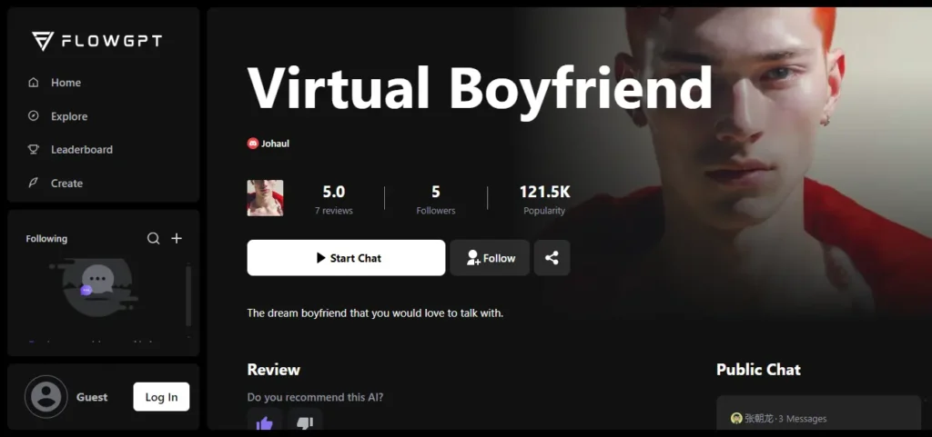 FlowGPT Virtual Boyfriend