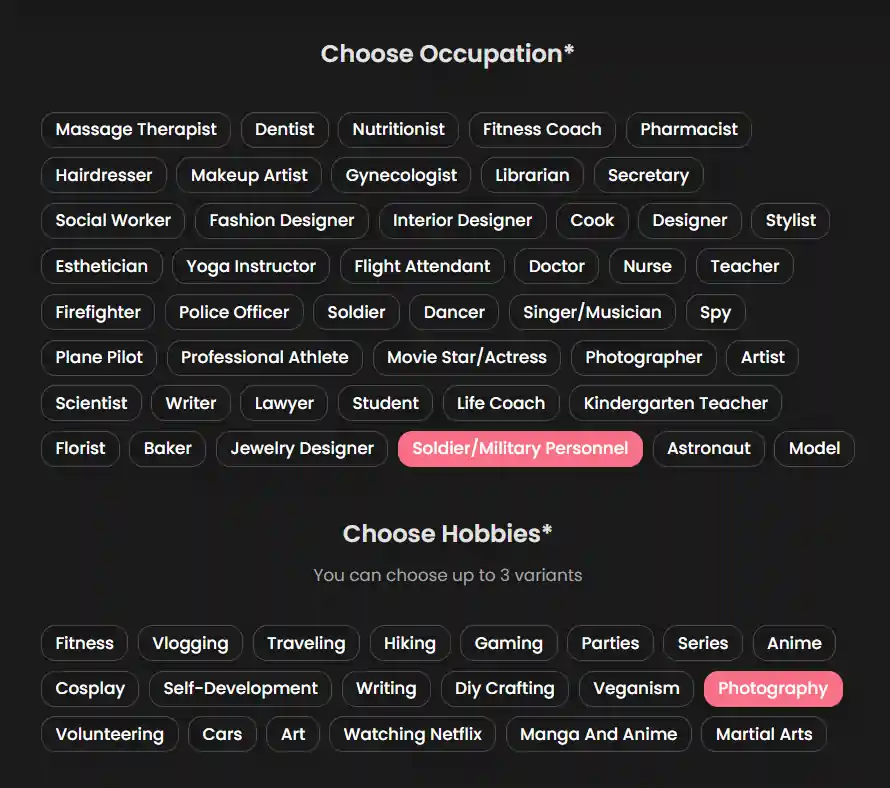Candy AI Choose Occupation and Hobbies