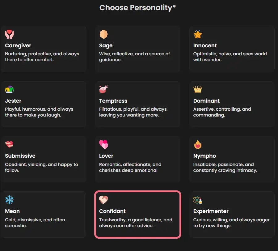 Choose Personality for Creating Candy AI Character