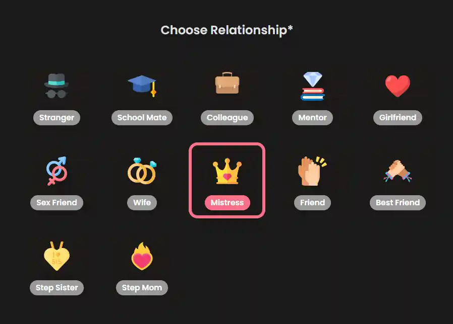 Choose Relationship Status of Candy AI