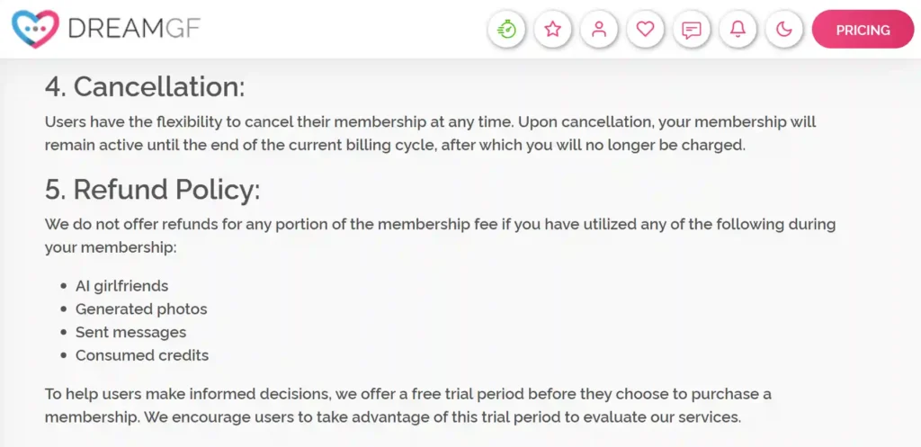 DreamGF Cancellation and Refund Policy
